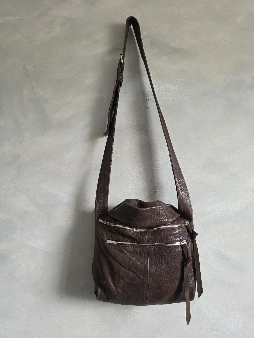 Daniella Lehavi Chocolate Brown Texture Leather Top Handle Crossbody Slouchy Bag